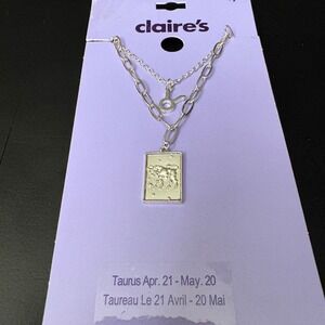 NWT Claires Silver Taurus Zodiac Layered Set of 2 Necklaces April May Gift